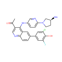 CC(=O)c1cnc2ccc(-c3cc(F)c(O)c(Cl)c3)cc2c1Nc1ccc(N2CC[C@H](N)C2)nc1 ZINC000215730524