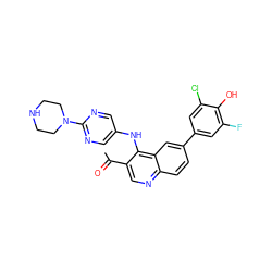 CC(=O)c1cnc2ccc(-c3cc(F)c(O)c(Cl)c3)cc2c1Nc1cnc(N2CCNCC2)nc1 ZINC000114034722