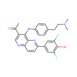 CC(=O)c1cnc2ccc(-c3cc(F)c(O)c(Cl)c3)nc2c1Nc1ccc(CCN(C)C)cc1 ZINC000473213467