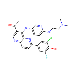 CC(=O)c1cnc2ccc(-c3cc(F)c(O)c(Cl)c3)nc2c1Nc1ccc(NCCN(C)C)nc1 ZINC000473213491