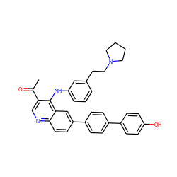 CC(=O)c1cnc2ccc(-c3ccc(-c4ccc(O)cc4)cc3)cc2c1Nc1cccc(CCN2CCCC2)c1 ZINC000219358412