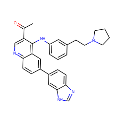 CC(=O)c1cnc2ccc(-c3ccc4nc[nH]c4c3)cc2c1Nc1cccc(CCN2CCCC2)c1 ZINC000114037946