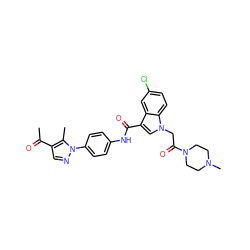 CC(=O)c1cnn(-c2ccc(NC(=O)c3cn(CC(=O)N4CCN(C)CC4)c4ccc(Cl)cc34)cc2)c1C ZINC000299834114