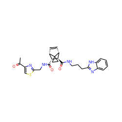 CC(=O)c1csc(CNC(=O)[C@@H]2[C@@H]3C=C[C@H]([C@H]2C(=O)NCCCc2nc4ccccc4[nH]2)C32CC2)n1 ZINC000168302116