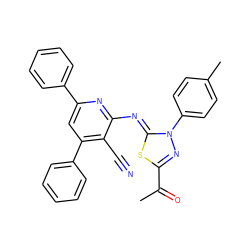 CC(=O)c1nn(-c2ccc(C)cc2)/c(=N/c2nc(-c3ccccc3)cc(-c3ccccc3)c2C#N)s1 ZINC000299869537