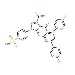 CC(=O)c1nn(-c2ccc(S(N)(=O)=O)cc2)c2nc3nc(-c4ccc(Cl)cc4)cc(-c4ccc(Cl)cc4)c3c(=O)n12 ZINC001772630713