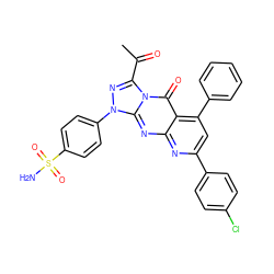 CC(=O)c1nn(-c2ccc(S(N)(=O)=O)cc2)c2nc3nc(-c4ccc(Cl)cc4)cc(-c4ccccc4)c3c(=O)n12 ZINC001772579511