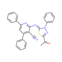 CC(=O)c1nn(-c2ccccc2)/c(=N/c2nc(-c3ccccc3)cc(-c3ccccc3)c2C#N)s1 ZINC000299862375