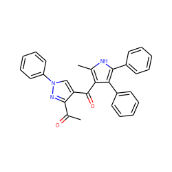 CC(=O)c1nn(-c2ccccc2)cc1C(=O)c1c(C)[nH]c(-c2ccccc2)c1-c1ccccc1 ZINC000653792957