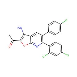 CC(=O)c1oc2nc(-c3ccc(Cl)cc3Cl)c(-c3ccc(Cl)cc3)cc2c1N ZINC000038799837