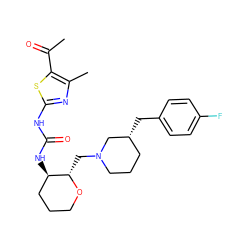 CC(=O)c1sc(NC(=O)N[C@@H]2CCCO[C@H]2CN2CCC[C@@H](Cc3ccc(F)cc3)C2)nc1C ZINC000028975150