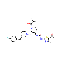 CC(=O)c1sc(NC(=O)N[C@@H]2CCN(C(=O)C(C)C)C[C@H]2CN2CCC[C@@H](Cc3ccc(F)cc3)C2)nc1C ZINC000028975241