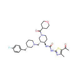 CC(=O)c1sc(NC(=O)N[C@@H]2CCN(C(=O)C3CCOCC3)C[C@H]2CN2CCC[C@@H](Cc3ccc(F)cc3)C2)nc1C ZINC000028975519