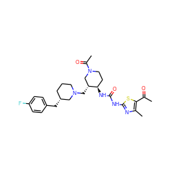 CC(=O)c1sc(NC(=O)N[C@@H]2CCN(C(C)=O)C[C@H]2CN2CCC[C@@H](Cc3ccc(F)cc3)C2)nc1C ZINC000028975277