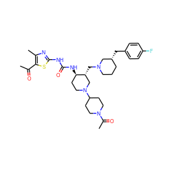 CC(=O)c1sc(NC(=O)N[C@@H]2CCN(C3CCN(C(C)=O)CC3)C[C@H]2CN2CCC[C@@H](Cc3ccc(F)cc3)C2)nc1C ZINC000028975339