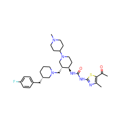 CC(=O)c1sc(NC(=O)N[C@@H]2CCN(C3CCN(C)CC3)C[C@H]2CN2CCC[C@@H](Cc3ccc(F)cc3)C2)nc1C ZINC000028975345