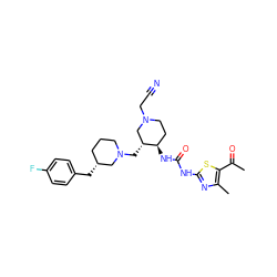 CC(=O)c1sc(NC(=O)N[C@@H]2CCN(CC#N)C[C@H]2CN2CCC[C@@H](Cc3ccc(F)cc3)C2)nc1C ZINC000028975306