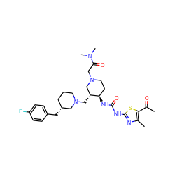 CC(=O)c1sc(NC(=O)N[C@@H]2CCN(CC(=O)N(C)C)C[C@H]2CN2CCC[C@@H](Cc3ccc(F)cc3)C2)nc1C ZINC000028975327