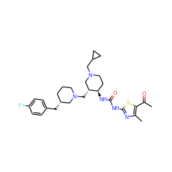 CC(=O)c1sc(NC(=O)N[C@@H]2CCN(CC3CC3)C[C@H]2CN2CCC[C@@H](Cc3ccc(F)cc3)C2)nc1C ZINC000028975333