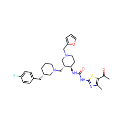 CC(=O)c1sc(NC(=O)N[C@@H]2CCN(Cc3ccco3)C[C@H]2CN2CCC[C@@H](Cc3ccc(F)cc3)C2)nc1C ZINC000028975312