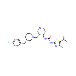 CC(=O)c1sc(NC(=O)N[C@@H]2CCNC[C@H]2CN2CCC[C@@H](Cc3ccc(F)cc3)C2)nc1C ZINC000028975173