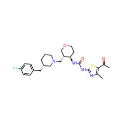 CC(=O)c1sc(NC(=O)N[C@@H]2CCOC[C@H]2CN2CCC[C@@H](Cc3ccc(F)cc3)C2)nc1C ZINC000028975156