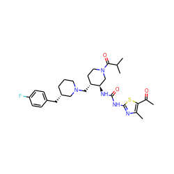 CC(=O)c1sc(NC(=O)N[C@@H]2CN(C(=O)C(C)C)CC[C@H]2CN2CCC[C@@H](Cc3ccc(F)cc3)C2)nc1C ZINC000028975370