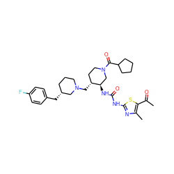 CC(=O)c1sc(NC(=O)N[C@@H]2CN(C(=O)C3CCCC3)CC[C@H]2CN2CCC[C@@H](Cc3ccc(F)cc3)C2)nc1C ZINC000028975361