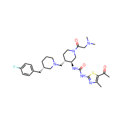 CC(=O)c1sc(NC(=O)N[C@@H]2CN(C(=O)CN(C)C)CC[C@H]2CN2CCC[C@@H](Cc3ccc(F)cc3)C2)nc1C ZINC000028975411