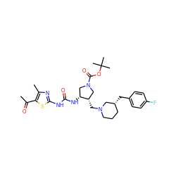 CC(=O)c1sc(NC(=O)N[C@@H]2CN(C(=O)OC(C)(C)C)C[C@@H]2CN2CCC[C@@H](Cc3ccc(F)cc3)C2)nc1C ZINC000028975210