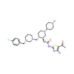 CC(=O)c1sc(NC(=O)N[C@@H]2CN(C3CCN(C)CC3)CC[C@H]2CN2CCC[C@@H](Cc3ccc(F)cc3)C2)nc1C ZINC000028975453