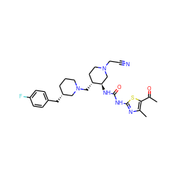 CC(=O)c1sc(NC(=O)N[C@@H]2CN(CC#N)CC[C@H]2CN2CCC[C@@H](Cc3ccc(F)cc3)C2)nc1C ZINC000028975417