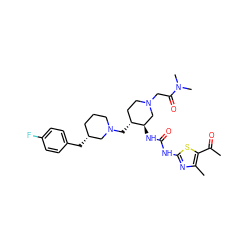 CC(=O)c1sc(NC(=O)N[C@@H]2CN(CC(=O)N(C)C)CC[C@H]2CN2CCC[C@@H](Cc3ccc(F)cc3)C2)nc1C ZINC000028975439