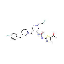 CC(=O)c1sc(NC(=O)N[C@@H]2CN(CCF)CC[C@H]2CN2CCC[C@@H](Cc3ccc(F)cc3)C2)nc1C ZINC000028975433