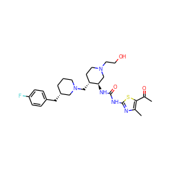 CC(=O)c1sc(NC(=O)N[C@@H]2CN(CCO)CC[C@H]2CN2CCC[C@@H](Cc3ccc(F)cc3)C2)nc1C ZINC000028975460