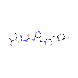 CC(=O)c1sc(NC(=O)N[C@@H]2CNC[C@@H]2CN2CCC[C@@H](Cc3ccc(F)cc3)C2)nc1C ZINC000028975216