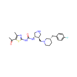 CC(=O)c1sc(NC(=O)N[C@@H]2CNC[C@H]2CN2CCC[C@@H](Cc3ccc(F)cc3)C2)nc1C ZINC000028975203