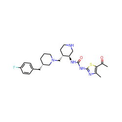 CC(=O)c1sc(NC(=O)N[C@@H]2CNCC[C@H]2CN2CCC[C@@H](Cc3ccc(F)cc3)C2)nc1C ZINC000028975182