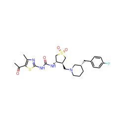 CC(=O)c1sc(NC(=O)N[C@@H]2CS(=O)(=O)C[C@H]2CN2CCC[C@@H](Cc3ccc(F)cc3)C2)nc1C ZINC000028975225