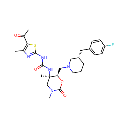 CC(=O)c1sc(NC(=O)N[C@]2(C)CN(C)C(=O)O[C@@H]2CN2CCC[C@@H](Cc3ccc(F)cc3)C2)nc1C ZINC000040877394