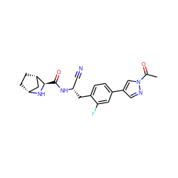 CC(=O)n1cc(-c2ccc(C[C@@H](C#N)NC(=O)[C@H]3N[C@@H]4CC[C@H]3C4)c(F)c2)cn1 ZINC000220820363