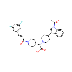 CC(=O)n1cc(C2CCN([C@H](C(=O)O)C3CCN(C(=O)/C=C/c4cc(F)cc(F)c4)CC3)CC2)c2ccccc21 ZINC000028824845