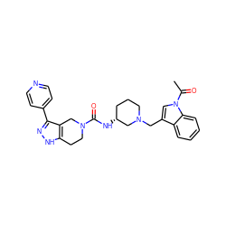 CC(=O)n1cc(CN2CCC[C@@H](NC(=O)N3CCc4[nH]nc(-c5ccncc5)c4C3)C2)c2ccccc21 ZINC000114631203