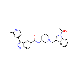 CC(=O)n1cc(CN2CCC[C@@H](NC(=O)c3ccc4[nH]nc(-c5ccnc(C)c5)c4c3)C2)c2ccccc21 ZINC000147779402