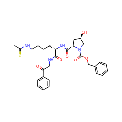 CC(=S)NCCCC[C@H](NC(=O)[C@@H]1C[C@@H](O)CN1C(=O)OCc1ccccc1)C(=O)NCC(=O)c1ccccc1 ZINC000096283210