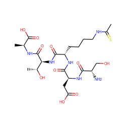 CC(=S)NCCCC[C@H](NC(=O)[C@H](CC(=O)O)NC(=O)[C@@H](N)CO)C(=O)N[C@H](C(=O)N[C@@H](C)C(=O)O)[C@@H](C)O ZINC000049878760