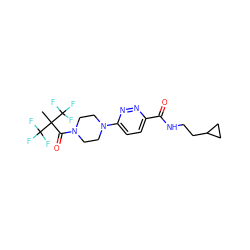 CC(C(=O)N1CCN(c2ccc(C(=O)NCCC3CC3)nn2)CC1)(C(F)(F)F)C(F)(F)F ZINC000095596406