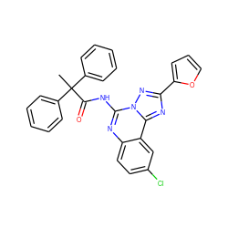 CC(C(=O)Nc1nc2ccc(Cl)cc2c2nc(-c3ccco3)nn12)(c1ccccc1)c1ccccc1 ZINC000013672424