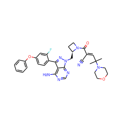 CC(C)(/C=C(\C#N)C(=O)N1CC[C@@H]1Cn1nc(-c2ccc(Oc3ccccc3)cc2F)c2c(N)ncnc21)N1CCOCC1 ZINC000223572130