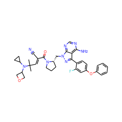 CC(C)(/C=C(\C#N)C(=O)N1CCC[C@H]1Cn1nc(-c2ccc(Oc3ccccc3)cc2F)c2c(N)ncnc21)N(C1CC1)C1COC1 ZINC000207720435